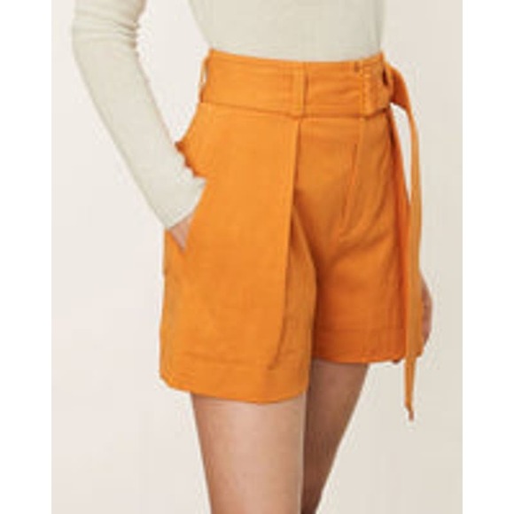 Vince Pants - VINCE Women's Burnt Orange High Waist Belted Twill Pleated Shorts Size 12 NWT